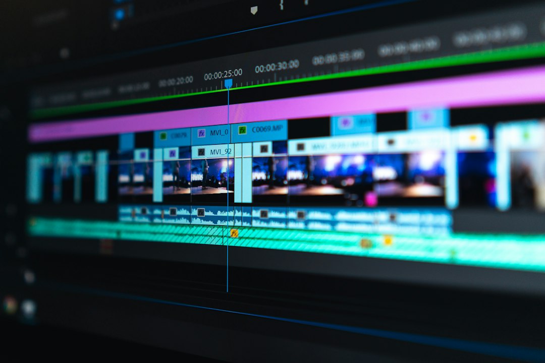 Video editing timeline on a monitor, used as a sample thumbnail for media and news analysis