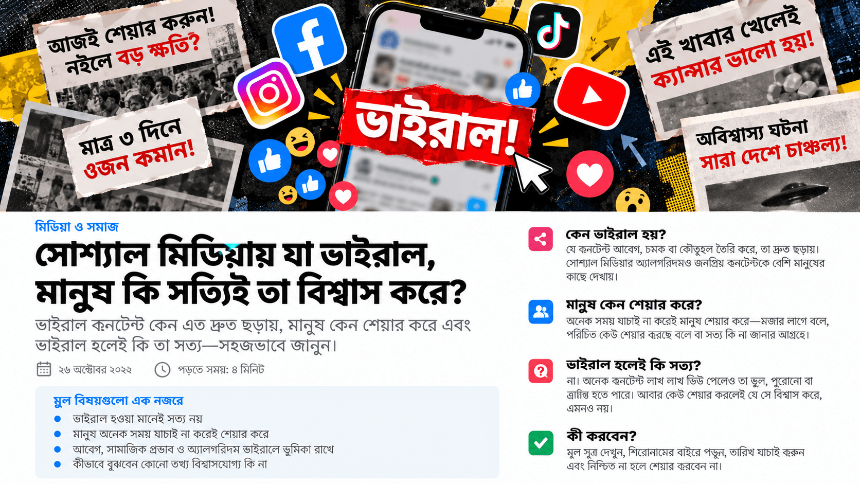 সোশ্যাল মিডিয়ায় ভাইরাল কনটেন্ট ও তথ্য যাচাই নিয়ে সম্পাদকীয় গ্রাফিক